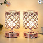 TOBUSA Crystal Rechargeable Cordless Table Lamps Set of 2, Wireless Lamps with 3 Color Temps & Stepless Dimming, Portable 6000mAh Battery Operated Lamps, Rose Gold Small Desk Lamps for Bedroom Bar