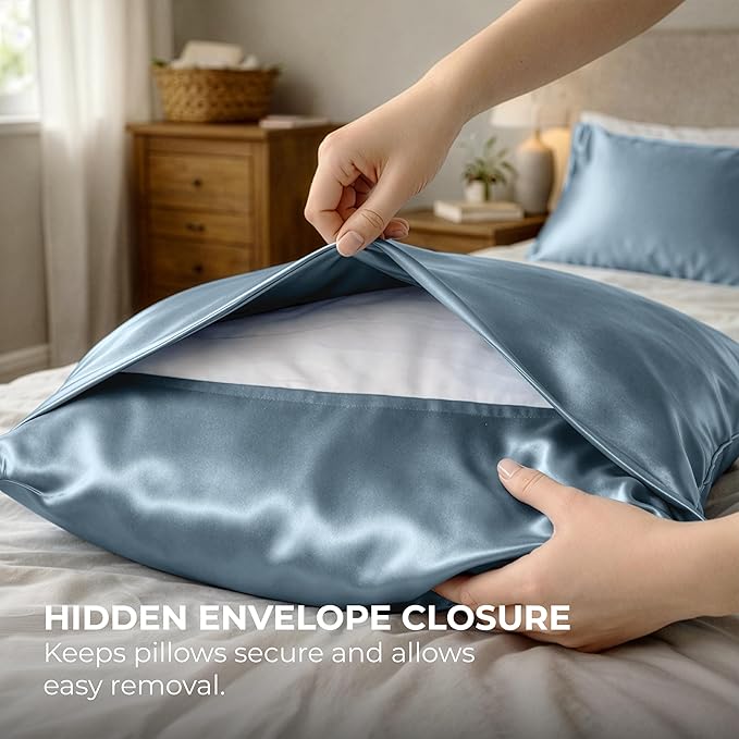 Satin Pillowcase 2 Pack - King Size (20"x40", SkyBlue) - Silky Pillow Cases for Hair and Skin - Satin Pillow Covers with Envelope Closure - Extra Soft Premium Microfiber