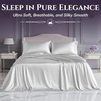 SLEEP SANCTUARY Satin Sheets Queen Size – 4 Piece Luxury Silky Bed Set, Softer Than Silk, 15" Deep Pocket, Cooling & Wrinkle-Free, Moisture-Wicking & Breathable for Hair & Skin (White)