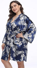 Women's Plus Size Satin Kimono Robes Short Silk Bathrobe Bridesmaid Wedding Party Nightgown Sleepwear