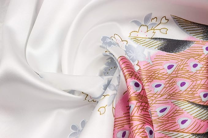 Women's Short Kimono Robes Bride and Bridesmaid Satin Floral Bathrobe Peacock Sleepwear Dressing Gown for Wedding Party