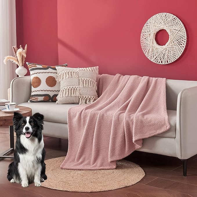 Ailemei Direct Knit Throw Blanket for Bed, Soft Thin Blankets for Sofa, Couch, Camping, Office Chair, Cozy Touch Lightweight Breathable Blanket All Season Use, Dusty Rose 50"×70"
