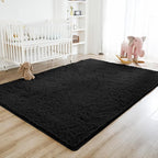 Litanika 8x10 Shag Area Rug for Living Room Bedroom, Black High Pile Ultra Soft Plush Shaggy Furry Bedside Playroom Dorm Carpet, Non-Slip, Non-Shedding Modern Indoor Floor Rug