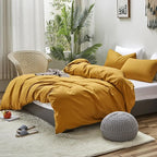 Luxlovery Mustard Yellow Comforter Set Queen Bedding Ginger Yellow Quilts Blanket Comfy Lightweight Cozy Solid Color Comforter Set for Women Men