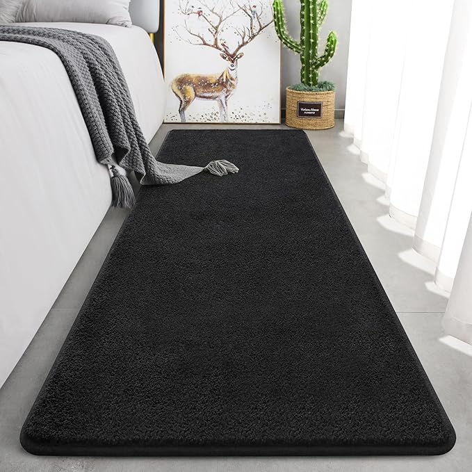 Keeko 2x6 Runner Rug, Black Bedroom Bedside Runner Rug Small Carpet Living Room Area Throw Rugs for Hallway Soft Indoor Memory Foam Rugs for Teen Kids Classroom Nursery Dorm Laundry Room Decor