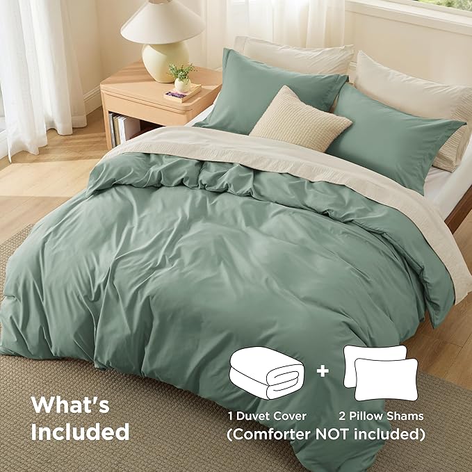Bedsure Duvet Cover Full Size - Soft Double Brushed Bedding Set for Kids & Adults, Zipper Closure, 3 Pieces, Includes 1 Duvet Cover (80"x90") & 2 Pillow Shams, NO Comforter, Sage Green