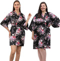 QXQTER Peony Floral Silky Satin Robe Wedding Bridal Party Bride Bridesmaid Robes for Women Dressing Gown Kimono Robe