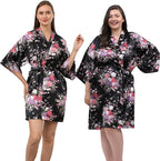 QXQTER Peony Floral Silky Satin Robe Wedding Bridal Party Bride Bridesmaid Robes for Women Dressing Gown Kimono Robe