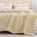 Negwoo Chunky Knit Throw Blanket, 40''*50'' Knitted Throw Chenille Yarn for Bed Couch, Handmade Oatmeal Crochet Big Thick Blanket, Machine Washable Cute Comfy Blanket for Home Decor