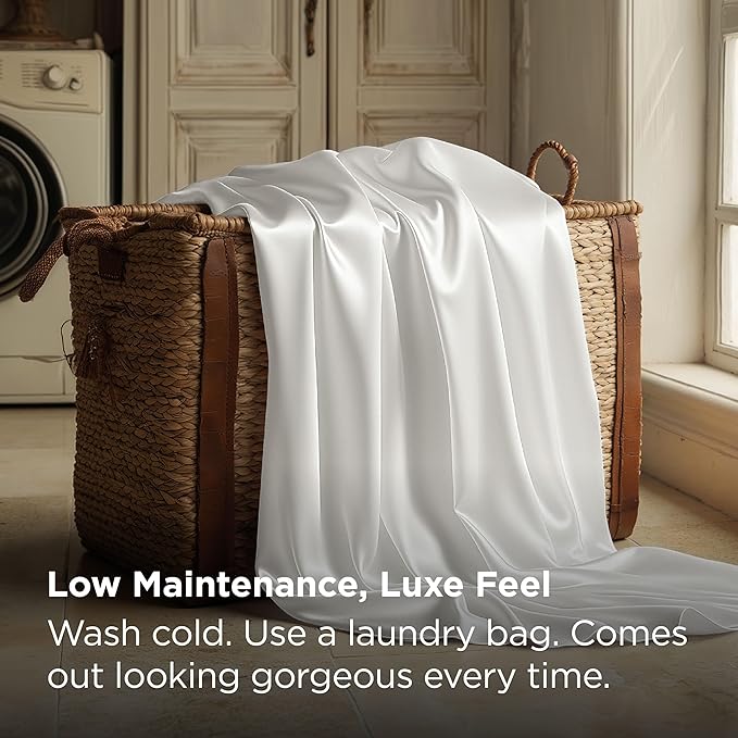 Bedsure White Satin Sheets King Size - 4 Piece Silky Bedsheets with 15 Inches Deep Pocket Fitted Bedsheet,1 Flat Sheet, 2 Satin Pillowcases, Good for Hair & Skin (King, White)