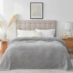 Snuggle Sac Queen Size Blue Blanket for Bed, Soft Luxurious Bedding Blankets, Large Fuzzy Plush Microfiber Blankets, Grey, 90x90 inches