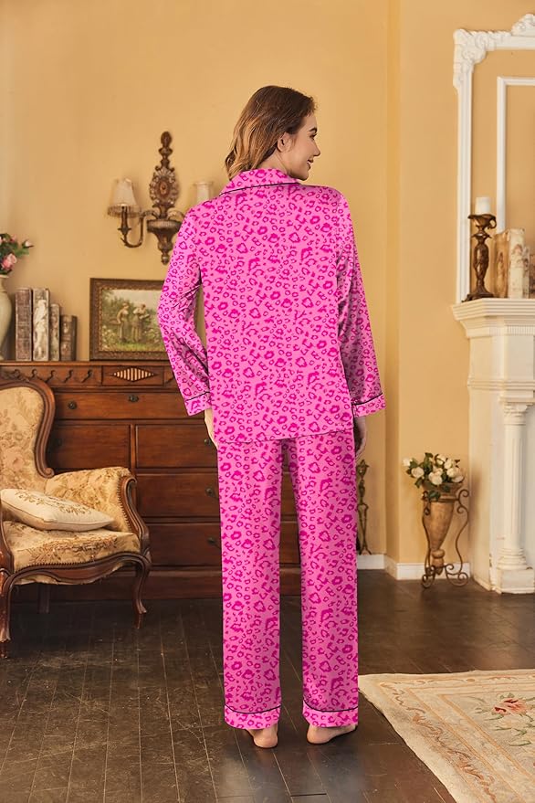 Ekouaer Women's Classic Button Down Long Satin Silk Pajama Set
