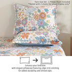 ALEISSEL Blue Floral Cotton Comforter Twin Size - Vibrant Artistic Blooms & Boho Geometric Patterns, White & Soft Blue, 2PC Lightweight Bedding Sets with Down Alternative Fill(68"×90")