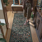 Lahome Claude Floral Washable Runner Rug, 2.6x8 Black Runners for Hallways Non Slip, Soft Low Pile Stain Resistant Kitchen Runner with Rubber Backing, Boho Thin Long Carpet for Entrance Laundry