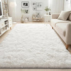 ISEAU 4x6 Area Rug for Living Room, Cream White Rugs for Bedroom, Kitchen, Soft Shaggy Carpets, Fluffy and Machine Washable Mats, Under Bed, On Nursery Floors Mat, Boys, Girls Room Carpet Decor