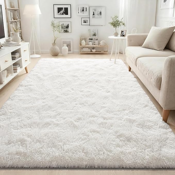 ISEAU 4x6 Area Rug for Living Room, Cream White Rugs for Bedroom, Kitchen, Soft Shaggy Carpets, Fluffy and Machine Washable Mats, Under Bed, On Nursery Floors Mat, Boys, Girls Room Carpet Decor