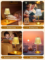 One Fire Nightstand Lamps Set of 2, Dimmable Crystal Table Lamp 3 Colors Gold Lamp,Touch Lamp Bedroom Lamps, Rechargeable Small Lamp, Bedside Lamps Set of 2 for Bedroom Living Room Bathroom Hotel Bar