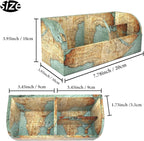QIELIZI PU Leather Supply Organizer,Remote Control Holder Multifunctional Office Stationery Storage Box Organizer,Pencil Holders Organizers Table Top Desktop Desk Accessories(1-Vintage Map)