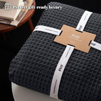 PHF Ultra Soft Waffle Weave Blanket Twin Size 66"x 90"- Washed Lightweight Breathablee Cozy Woven Blanket - Great for Couch Bed Sofa Home Car - Black