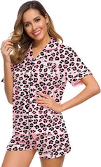 SWOMOG Womens Silk Satin Pajamas Set Short Sleeve Sleepwear Button Down Top and Shorts Loungewear 2 Piece Pjs Set XS-3XL