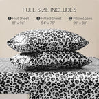 MR&HM Satin Sheets with Elastic Corner Straps, Full Size Sheets Set, 4 Pcs Silky Bedding Set with 15 Inches Deep Pocket for Mattress (Full, White Leopard)