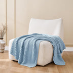 Chunky Knit Blue Throw Blanket for Couch Soft Cozy Large Thick Knitted Throw Blankets for Sofa Bed Cute Decorative Throw Blanket for Living Room,60"x 80",Light Blue