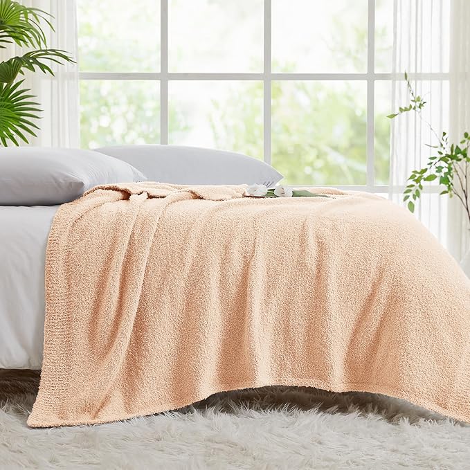 CYMULA Knit Throw Blanket for Peach Pink - Super Soft Lightweight Plush Fuzzy Fluffy Cozy Blankets and Throws for Sofa Bed, 60 x 80 inches