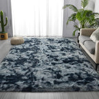 Deerhoo Large Shag Area Rugs 6 x 9, Tie-Dyed Plush Fuzzy Rugs for Living Room, Ultra Soft Fluffy Furry Rug for Bedroom, Indoor Carpet Nursery Rugs for Kids Room Home Decor, Blue and Grey