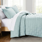 Southshore Fine Living, Inc. Oversized Bedding Quilt Twin XL Coverlet with Matching Quilted Pillow Sham, Brick Pattern Stitching, All Season Quilted Coverlet, Lightweight Twin Size Bedspread, Sky Blue