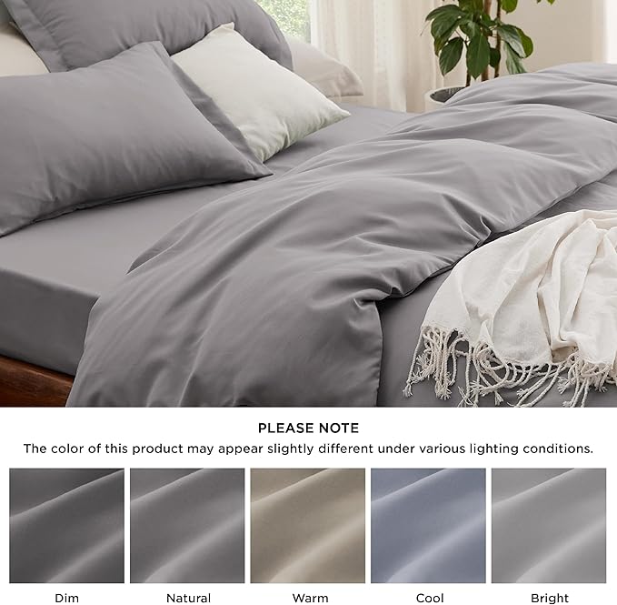 Bedsure Duvet Cover with Fitted Sheet Full - Deep Pocket, Hotel Luxury Soft Double Brushed Bedding Set with Zipper Closure, Includes 1 Duvet Cover, 1 Fitted Sheet, 2 Pillow Shams, NO Comforter, Grey