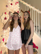 Ekouaer Satin Pajama Set for Women Silk Pjs for Women Set Camisole Top and Shorts with Ruffle Sleepwear