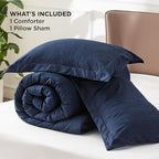 Bedsure Twin/Twin XL Comforter Set - Navy Soft Bedding for All Seasons, Cationic Dyed Bed Set, 2 Pieces, 1 Twin Size Comforter (68"x88") and 1 Pillow Sham (20"x26"+2")