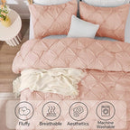 BEDELITE Dusty Pink Queen Comforter Set - 3 Pieces Boho Pintuck Bedding Comforter Sets, Lightweight Soft & Warm Bed Comforter Queen with 2 Pillowcases for All Season