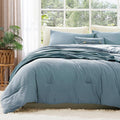 WRENSONGE King Size Comforter Set - 3 Pieces Dusty Blue Comforter Prewashed Soft Lightweight for All Seasons,Fluffy Down Alternative Comforter King Size with 2 Pillow Shams
