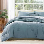 WRENSONGE King Size Comforter Set - 3 Pieces Dusty Blue Comforter Prewashed Soft Lightweight for All Seasons,Fluffy Down Alternative Comforter King Size with 2 Pillow Shams