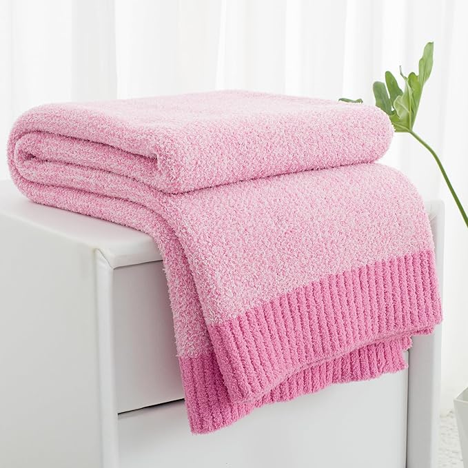Carriediosa Heather Throw Blanket 50" X 60", 400GSM Ultra Soft Microfiber Fuzzy Fluffy Reversible Knitted Blankets Cozy Plush Lightweight and Warm Fall Throws for Couch, Bed, Sofa, Hot Pink
