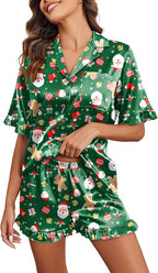 Ekouaer Satin Pajama Set for Women Button Down Silk 2 Piece Pj Sets Ruffle Short Sleeve Sleepwear