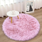 Pink Round Rug for Girls Bedroom, Fluffy Circle Rug 3 3 Feet for Kids Room, Furry Carpet for Teen Girls Room, Shaggy Circular Rug for Nursery Room, Fuzzy Plush Rug for Dorm