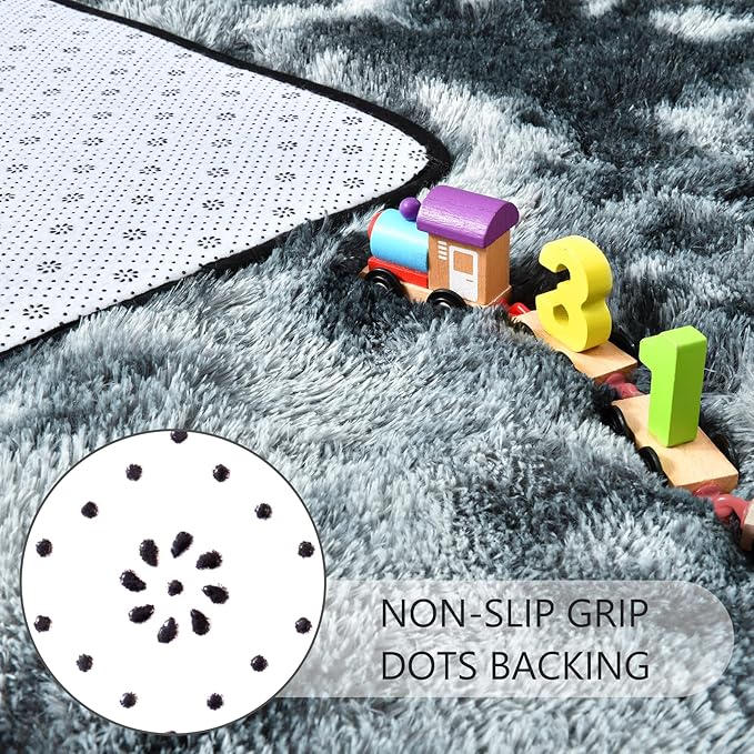 Noahas Large Fluffy 8x10 Area Rugs for Living Room Bedroom,Tie-Dyed Black and Grey Thick Shag Throw Rug,Big Soft Shaggy Bedside Non-Slip Plush Dorm Nursery Kids Carpet