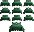 IR Imperial Rooms 10 Pack Twin Quilt Bedding Set (68" x 86") - Bulk Wholesale for Hotels, Guest Bedroom & Airbnbs - Lightweight Microfiber Reversible Floral Embossed Quilts Bedspreads (Emerald)