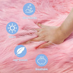 4 Ft Fluffy Round Pink Rugs for Bedroom Girls, Plush Faux Sheepskin Fur Rug for Living Room, Fluffy Circle Rug for Kids Room, Fuzzy Shag Circle Carpet for Teen Girls Baby Room Nursery Dorm