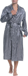 Lavenderi Mens Silky Satin Lounge Robe, Long Lightweight Sleepwear