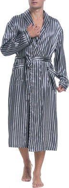 Lavenderi Mens Silky Satin Lounge Robe, Long Lightweight Sleepwear