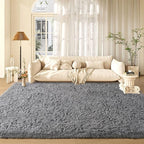 Grey Area Rug 8x10 Large Rugs for Living Room Bedroom, Fluffy Soft Rug Modern Carpets for Kids Room, Non-Skid Rectangular Indoor Rug for Girls Boys Playroom Nursery Room Home Decor