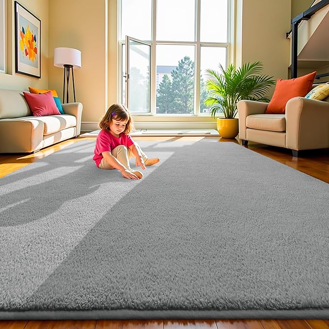 Keeko 4x6 Grey Area Rugs for Bedroom, Soft Modern Living Room Rug Indoor Non Slip Low Pile Washable Rug Fluffy Fuzzy Memory Foam Carpets Throw Rugs for Kids Nursery Classroom Dorm Room Decor