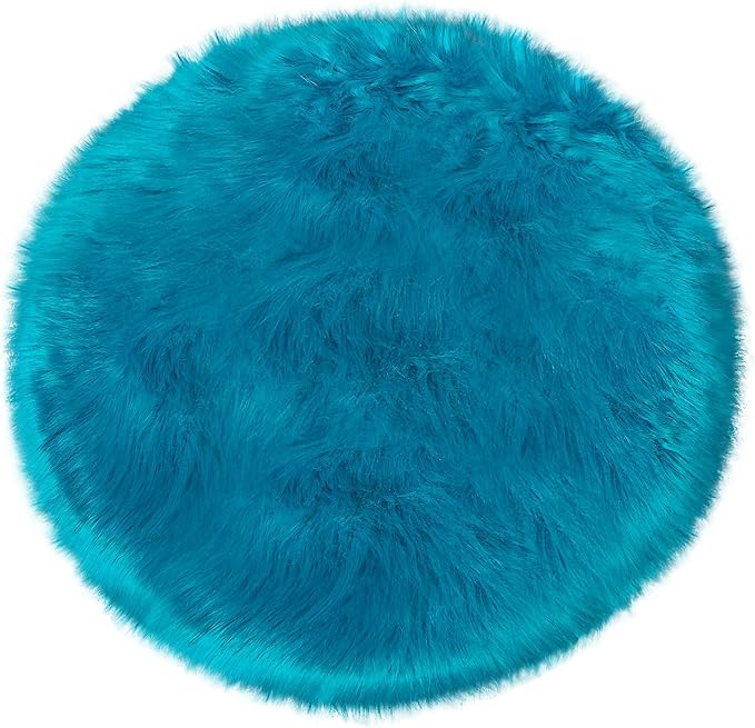 3ft Small Round Blue Rug,Thick Furry Fluffy Carpet for Teen,Sheepskin Fur Shaggy Circular Rug for Indoor Bedroom Room Living Room Nursery Decor Chair