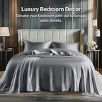 BEDELITE King Size Sheets Set, Luxury Soft Dark Grey Satin Sheets for Hair and Skin, Similar to Silk Bed Sheets Set 4 Pieces with 1 Deep Pocket Fitted Sheet, 1 Flat Sheet, and 2 Pillowcases