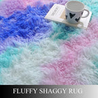 Fluffy Shaggy Area Rug for Girls Bedroom, 4 x 6 Feet Modern Fluffy Area Rug, Purple Blue Tie Dye Soft Plush Carpet for Living, Kids Girls Boys Teens Room, Bedsides, Home Office Decor