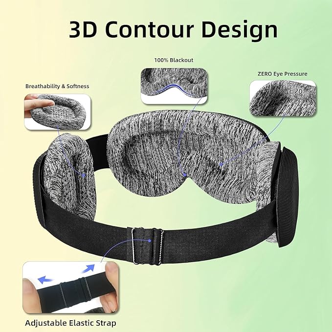 3D Bluetooth Sleep Mask with Voice Control,Eye Mask Headphones for Women Men 100% Pressure-Free & BlockOut,Wireless Cotton Mask for Side Sleepers Travel