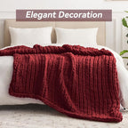 Negwoo Chunky Knit Throw Blanket, 40''*50'' Knitted Throw Chenille Yarn for Bed Couch, Handmade Red Crochet Big Thick Blanket, Machine Washable Cute Comfy Blanket for Home Decor